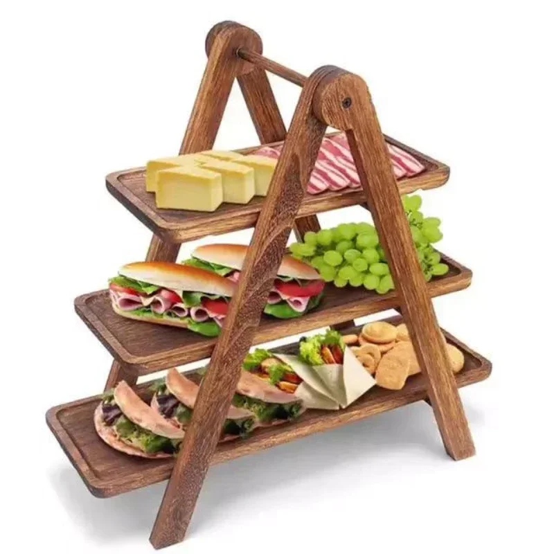 Bamboo Cutlery - 3 Katlı Servis Tepsisi Ahşap Katlı