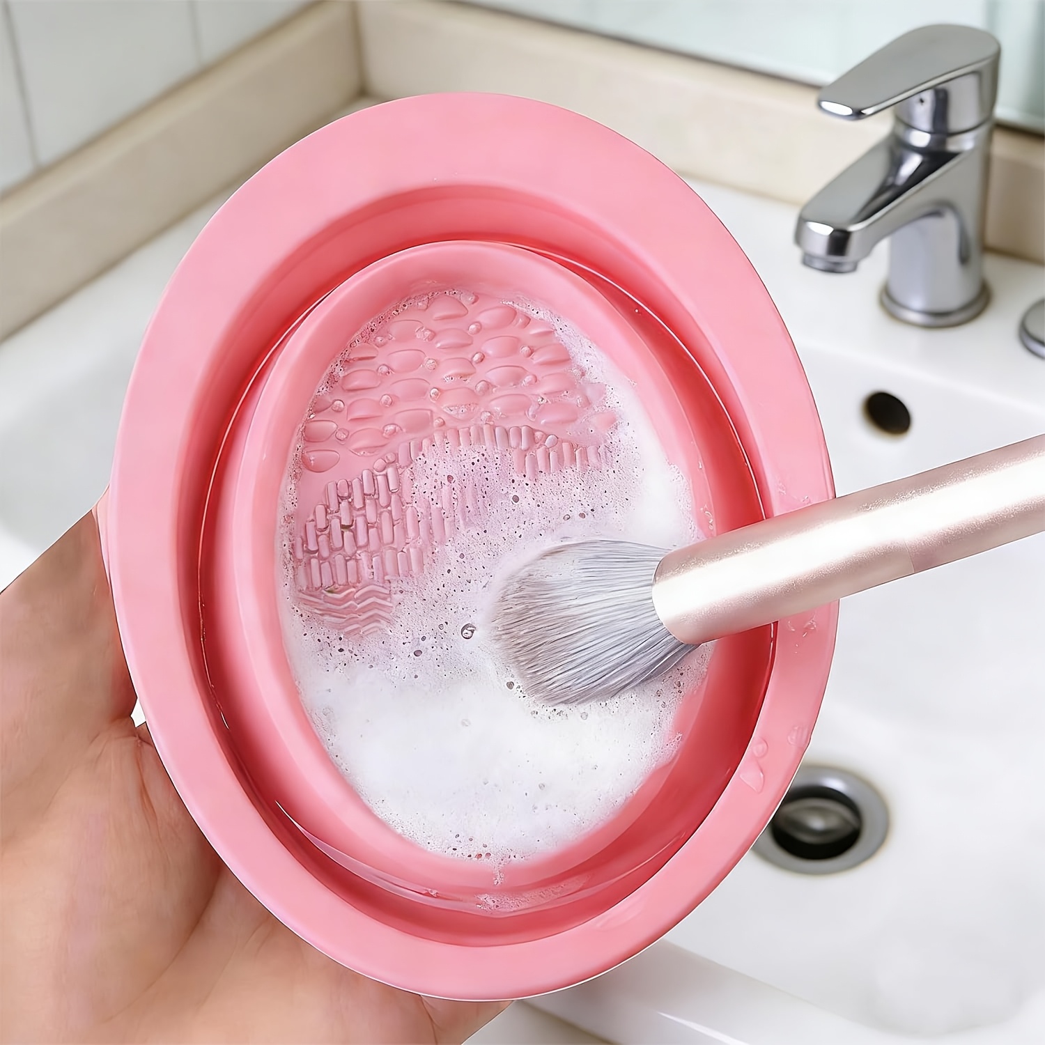 Eco Sponge - Katlanabilir Silikon Makyaj Fırçası Temizleme Kabı,