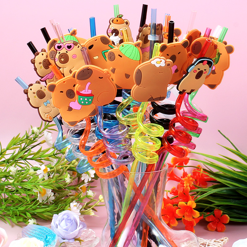 Reusable Straw - 12 adet Karikatür Kapibara Yeniden Kullanılabilir
