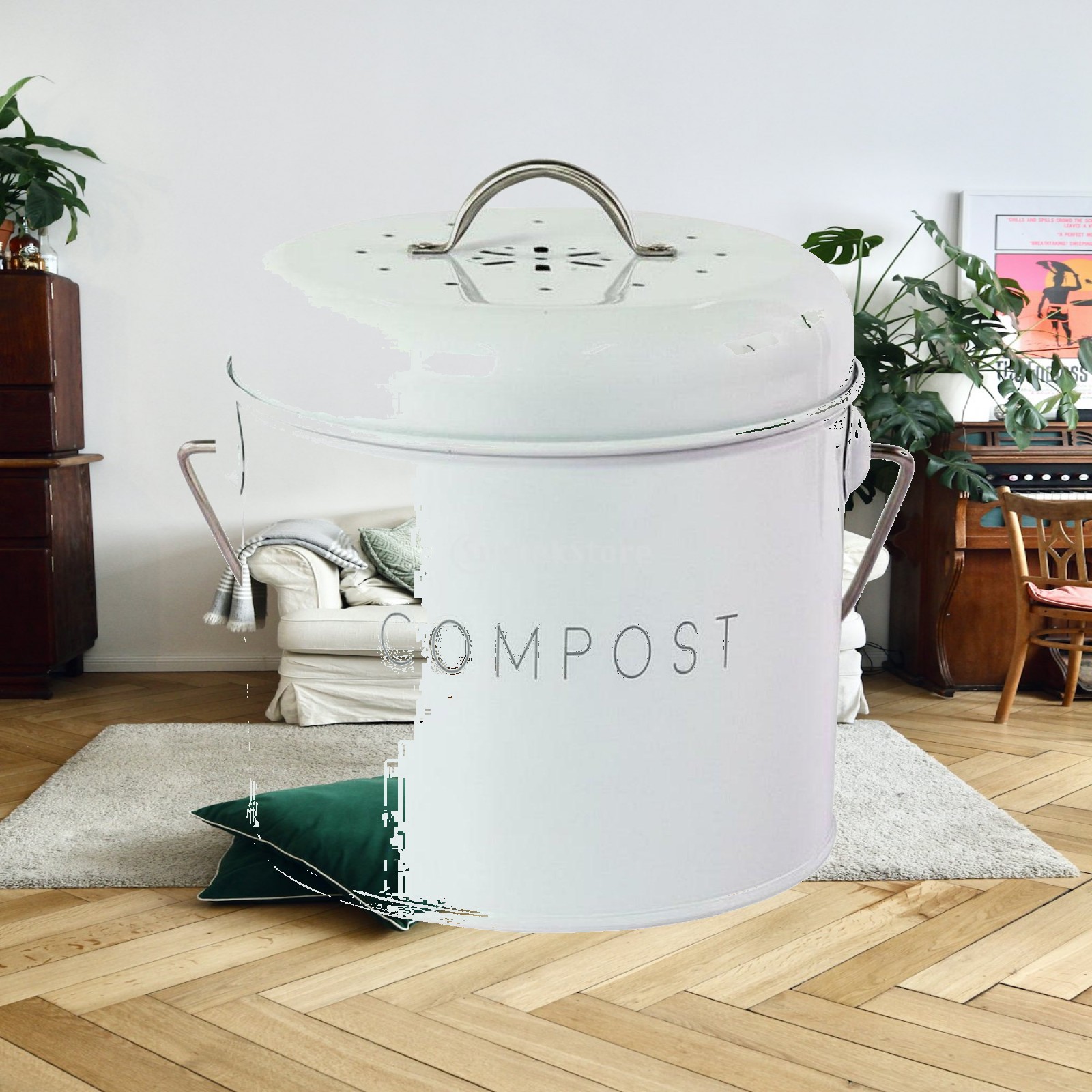 Compost Bin - Mutfak için Masaüstü Çöp Kovası, Kapaklı