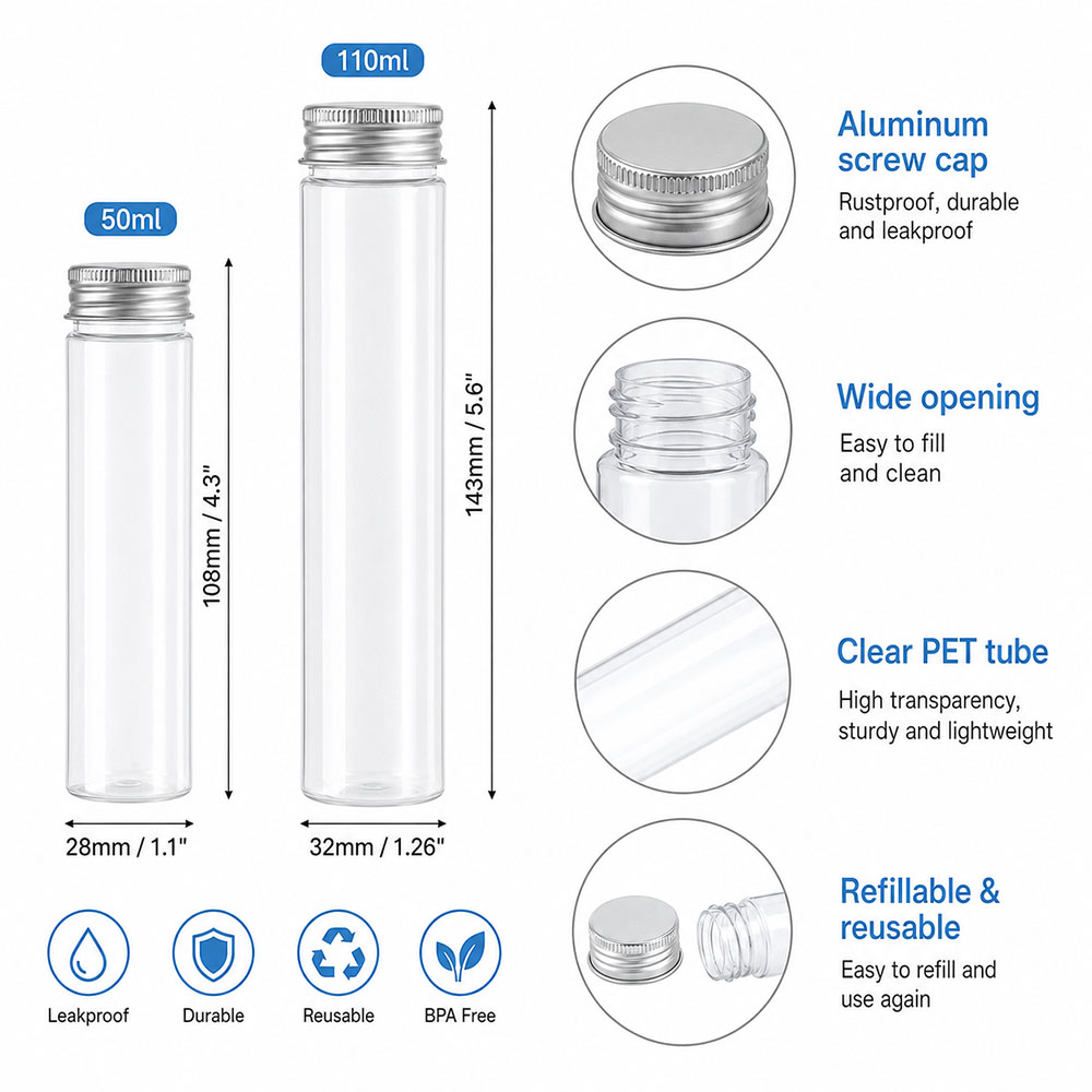 20 adet 50ml/100ml şeffaf düz  - Reusable Bottle incelemesi ve fiyatı